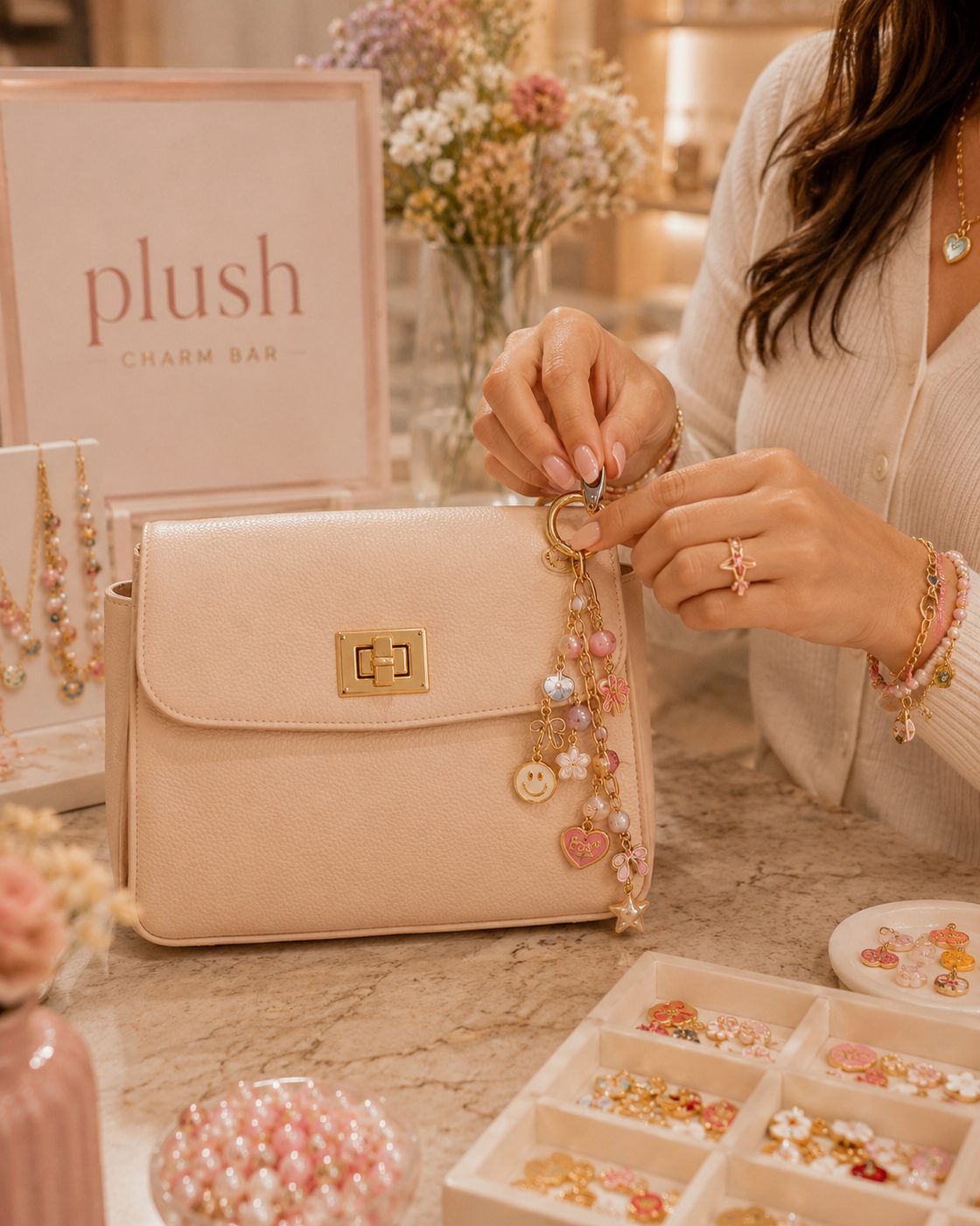 Making a charm bracelet at Plush Charm Bar