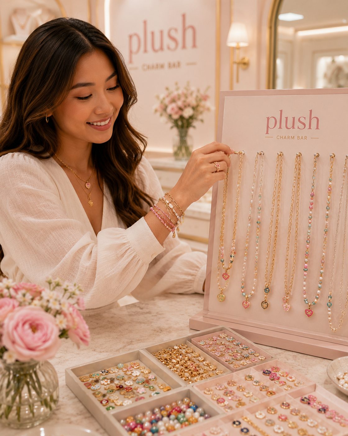 Two women creating at Plush Charm Bar