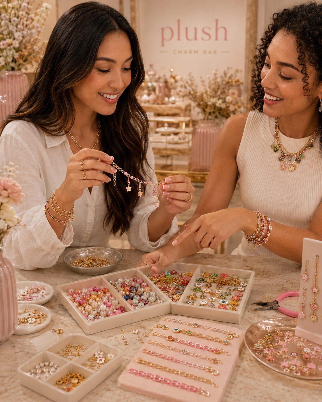Friends enjoying Plush Charm Bar experience