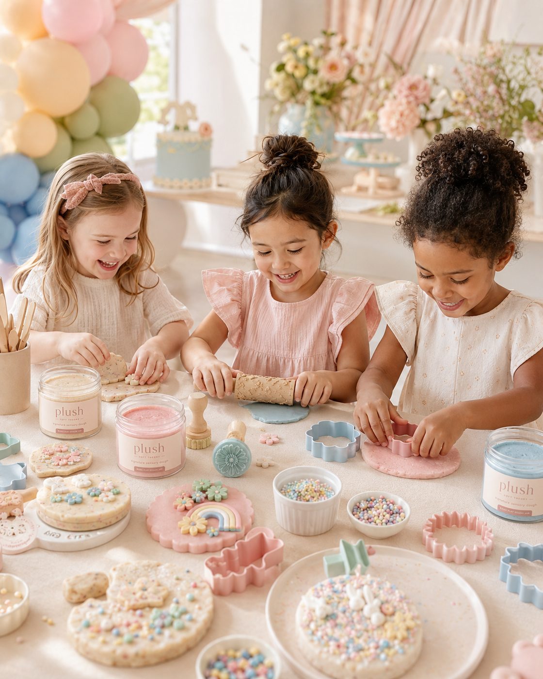 Mom and kids playing with Plush Soft Theory