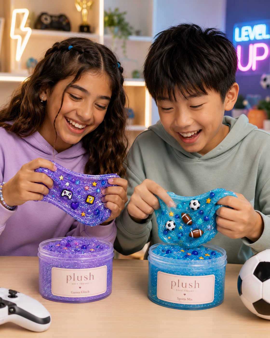Kids playing with Plush Soft Theory slime
